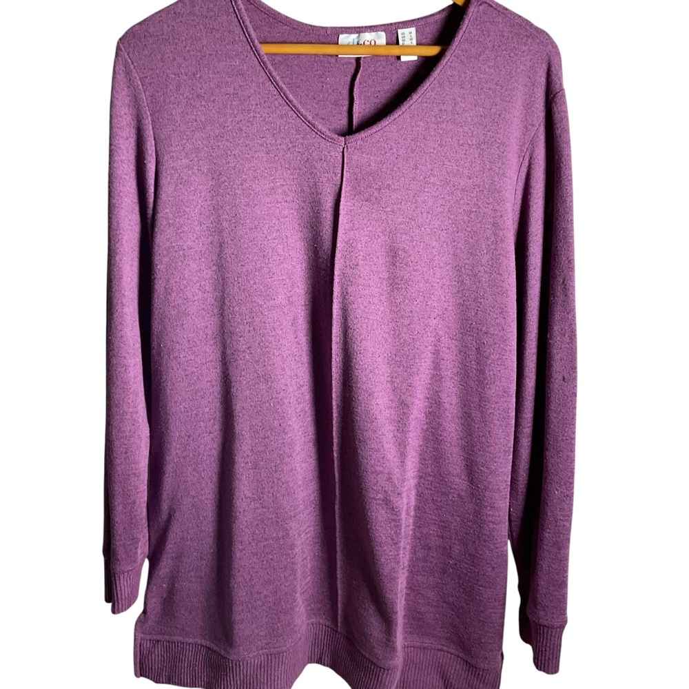 Denim & Co Jersey Tunic Top Sz M V-Neck Purple Lagenlook Minimalist